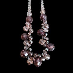 ​Mark Statement Necklace Copper Tone Multi-Faceted Purple & Clear Beaded Jewelry